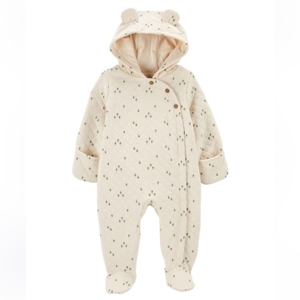 Carter's Cream Quilted Hooded Footie with Ear Detail